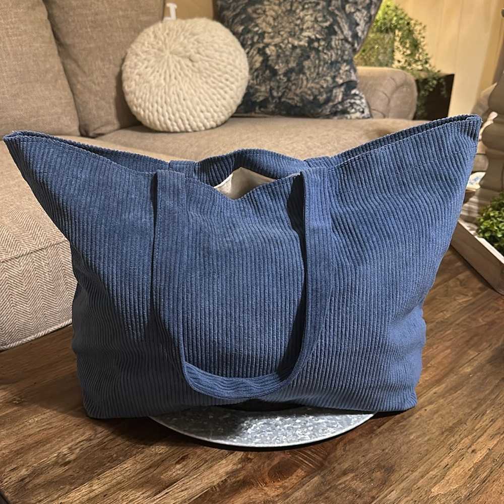 S A L E SÉZANE | Designer Large Size Beautiful Blue Corduroy Lined Tote Bag NWT - Picture 4 of 17
